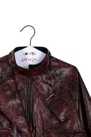 Wine Snakeskin Print Faux Leather Biker Jacket  image