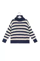 Royal Blue and White Striped Turtleneck Sweater  image