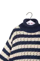 Royal Blue and White Striped Turtleneck Sweater  image