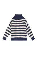 Royal Blue and White Striped Turtleneck Sweater  image