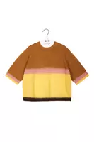 Maglione colourblock marrone caramello e giallo limone image