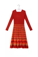 Sunset Orange Geometric Jacquard Knit Dress  image