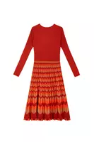 Sunset Orange Geometric Jacquard Knit Dress  image