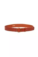 Cognac Leather Belt with Round Buckle  image