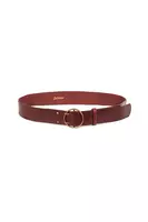 Burgundy Leather Belt with Round Buckle  image