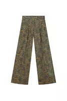 Fir green floral print corduroy trousers image