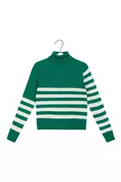 Emerald Green and White Striped Turtleneck image