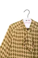 Olive Green Argyle Print Shirt With Neckline Ties  image