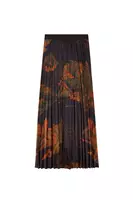 Oriental Landscape Print Pleated Skirt  image