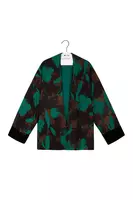 Emerald Green And Black Floral Silhouette Print Kimono Jacket  image