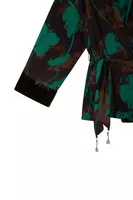 Emerald Green And Black Floral Silhouette Print Kimono Jacket  image