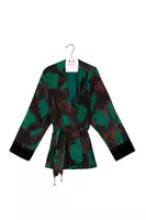 Emerald Green And Black Floral Silhouette Print Kimono Jacket  image