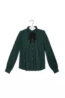 Camicia verde bottiglia in pizzo con rombi floreali image