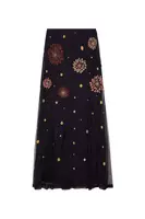 Floral and Dot Embroidered Navy Blue Tulle Skirt  image