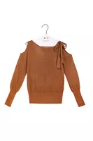 Maglione bronzo metallizzato con tagli sulle spalle image