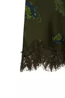 Khaki Green Painterly Floral Print Silk Camisole with Lace Trim image