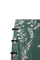 Dusty Green Silver Floral Sequined Velvet Skirt image