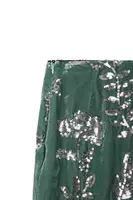 Dusty Green Silver Floral Sequined Velvet Skirt image