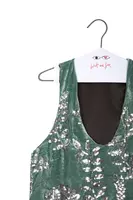 Dusty Green Silver Floral Sequined Velvet Tank Top  image