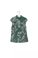 Dusty Green Silver Floral Sequined Velvet Cheongsam Top image