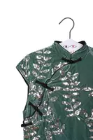 Dusty Green Silver Floral Sequined Velvet Cheongsam Top image