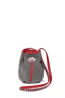 Black and White Check Ponyskin Bucket Bag with Crystal Fastening image