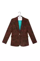 Pumpkin orange and khaki green floral print corduroy blazer  image