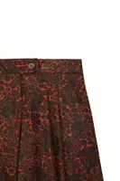 Pumpkin Orange and Khaki Green Floral Print Corduroy Trousers  image