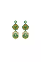 Green Geometric and Swirl Beaded Pendant Earrings  image