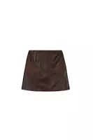 Chocolate Brown Faux Leather Mini Skirt With Jersey Inserts  image