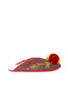 Grey and Red Embroidered Pom Pom Slippers  image