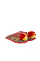 Grey and Red Embroidered Pom Pom Slippers  image