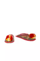 Grey and Red Embroidered Pom Pom Slippers  image