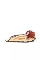 Ivory and Brown Embroidered Pom Pom Slippers  image