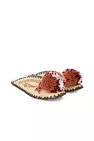 Ivory and Brown Embroidered Pom Pom Slippers  image