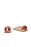 Ivory and Brown Embroidered Pom Pom Slippers  image