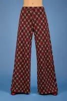 Pantaloni Palazzo in Jersey Jacquard Tartan color Vinaccia image