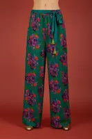 Pantaloni verde acqua e fucsia con stampa a bouquet image