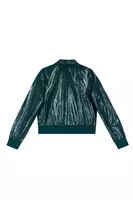 Bottle Green Faux Patent Leather Bomber Jacket  image