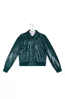 Bottle Green Faux Patent Leather Bomber Jacket  image