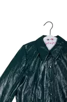 Bottle Green Faux Patent Leather Bomber Jacket  image