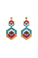 Large Multicolour Geometric Beaded Earrings  image