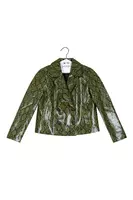 Sage Green Snakeskin Print Faux Leather Jacket  image