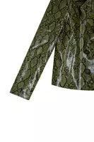 Sage Green Snakeskin Print Faux Leather Jacket  image