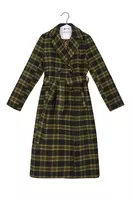 Navy Blue and Olive Green Brushed Plaid Coat  image