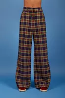 Navy Blue and Olive Green Plaid Trousers  image