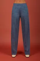 Pantaloni in jersey jacquard a quadri sottili blu reale image