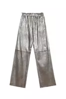 Gunmetal Metallic Leather Trousers  image