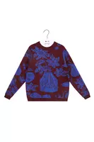 Wine and Cobalt Blue Floral Jacquard Sweater  image