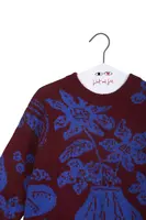 Wine and Cobalt Blue Floral Jacquard Sweater  image